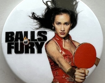 Balls of Fury movie pin button from Comic Con 2007 with Maggie Q