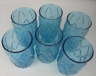 Tumblers Anchor Hocking Quilted Diamond Madrid 12oz Glass 6 Vintage Aqua Blue 5”