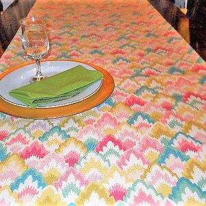 Table Runner, Table Linen, Bed Runner, Table Cloth, Teal/Pink/Yellow, Wedding/Dining/Reception/Banquet, Buffet Runner, Dresser Scarf