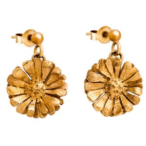 Blume, Daisy, baumeln, Blumenschmuck, Bräute Ohrringe, Hochzeit Schmuck, vergoldet, Boho, Sterling Silber, Gold, Geschenk für Sie