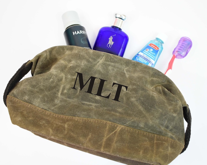 Personalized Waxed Cotton Toiletry Dopp Bag