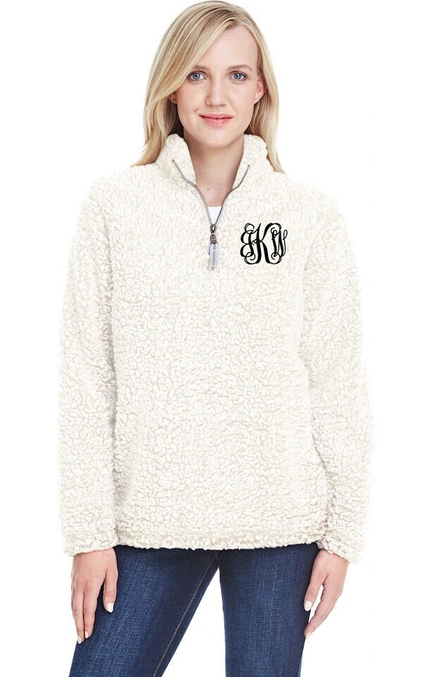 Monogram Fuzzy Sherpa Pullover Etsy Australia