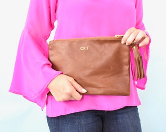Soft Leather Personalizable Zip Clutch