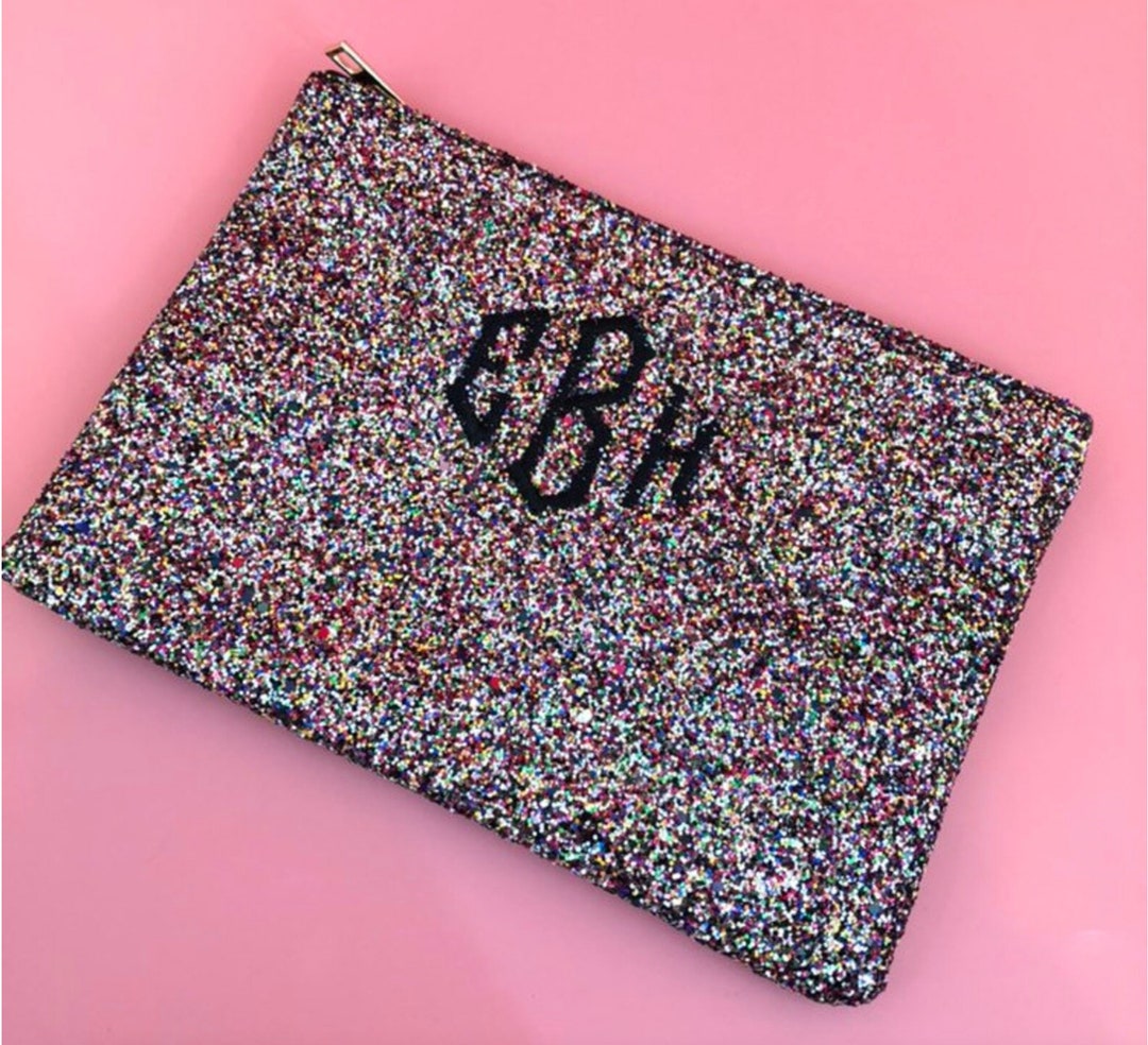Monogram Glitter Confetti Clutch Bag Etsy