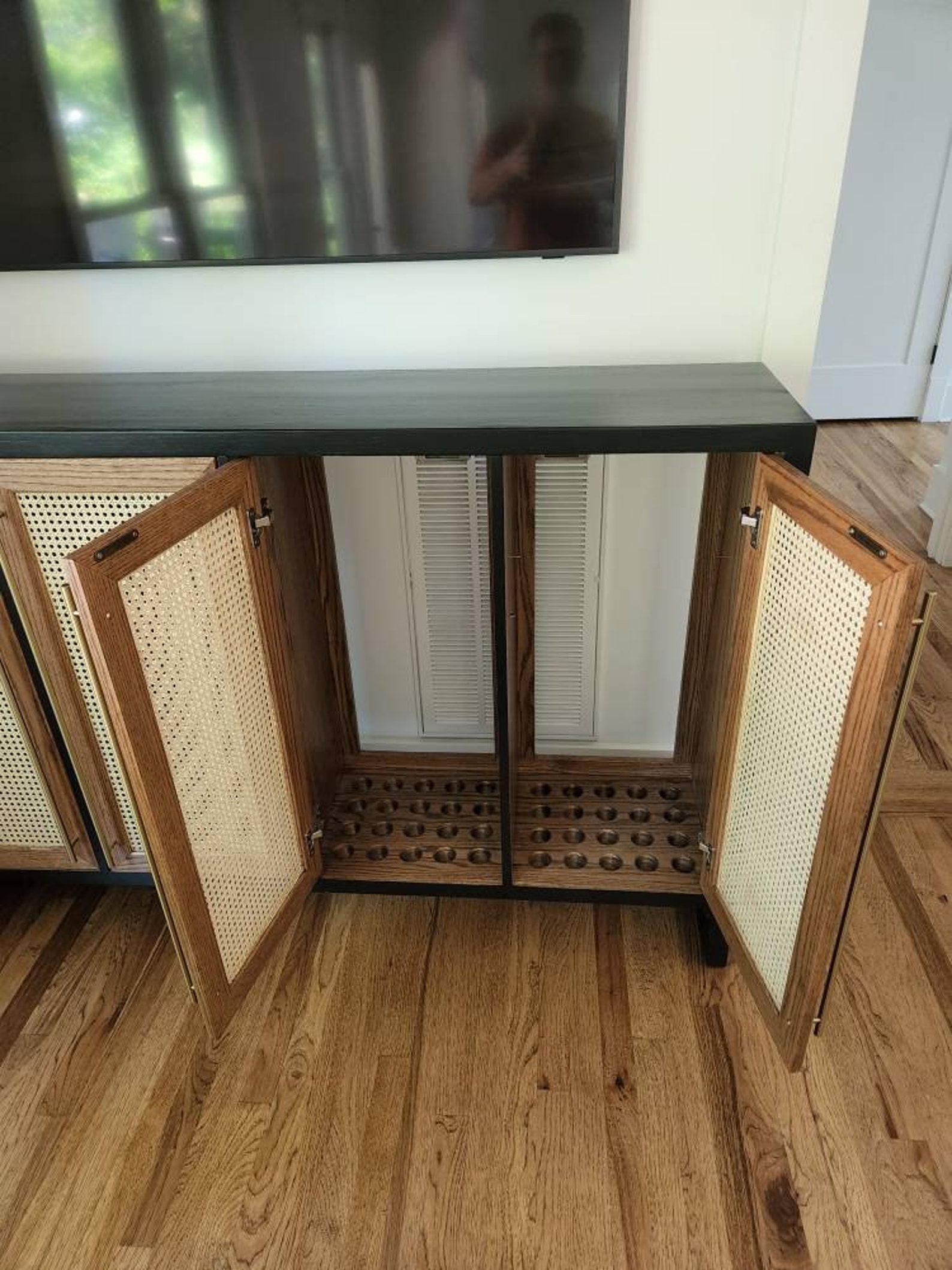 Solid Wood Media With Cane Doors Etsy