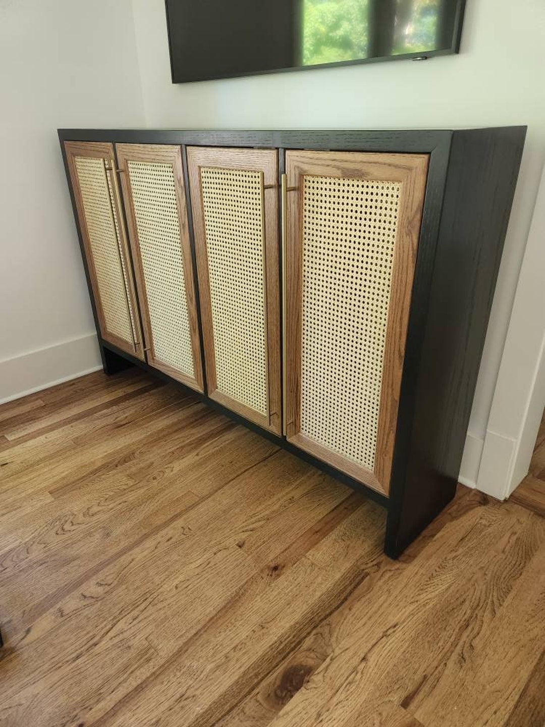 Solid Wood Media Cabinet With Cane Doors - Etsy