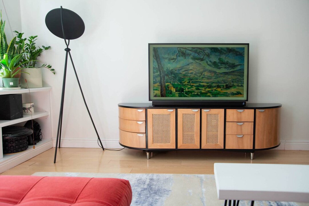 Custom Solid Wood Media Console With Cane Etsy