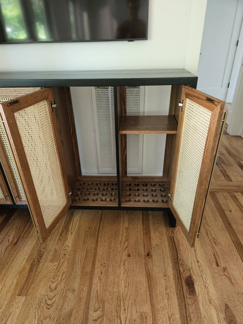 Solid Wood Media With Cane Doors Etsy