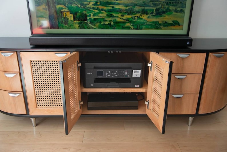 Custom Solid Wood Media Console With Cane Etsy