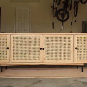 Custom Solid Wood Media Cabinet with Cane Door inserts