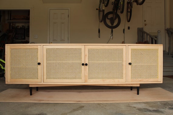 Custom Solid Wood Media Cabinet With Cane Door Inserts Etsy UK
