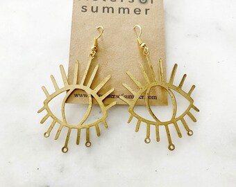 Gold Tone All-Seeing-Eye Drop Earrings