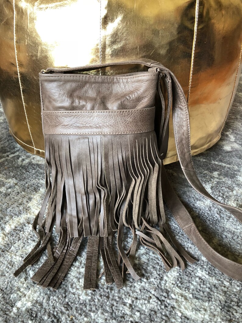 Genuine Black Leather Fringe Purse Bag Crossbody
