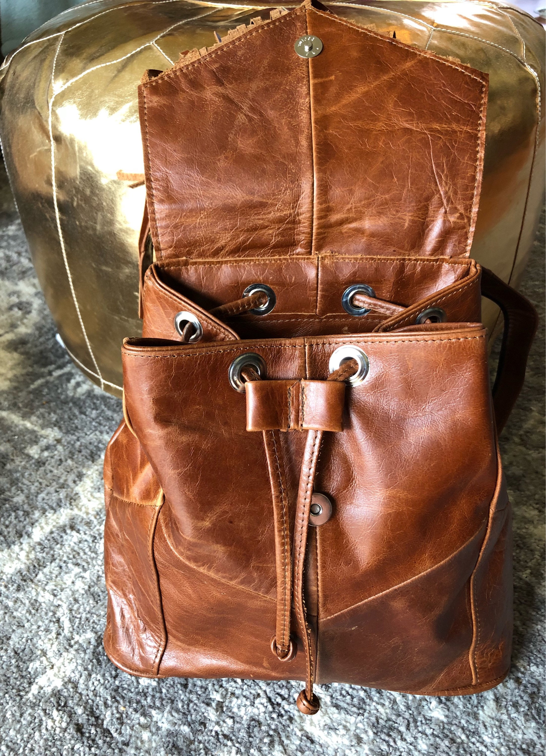 Black Genuine Leather Backpack Purse