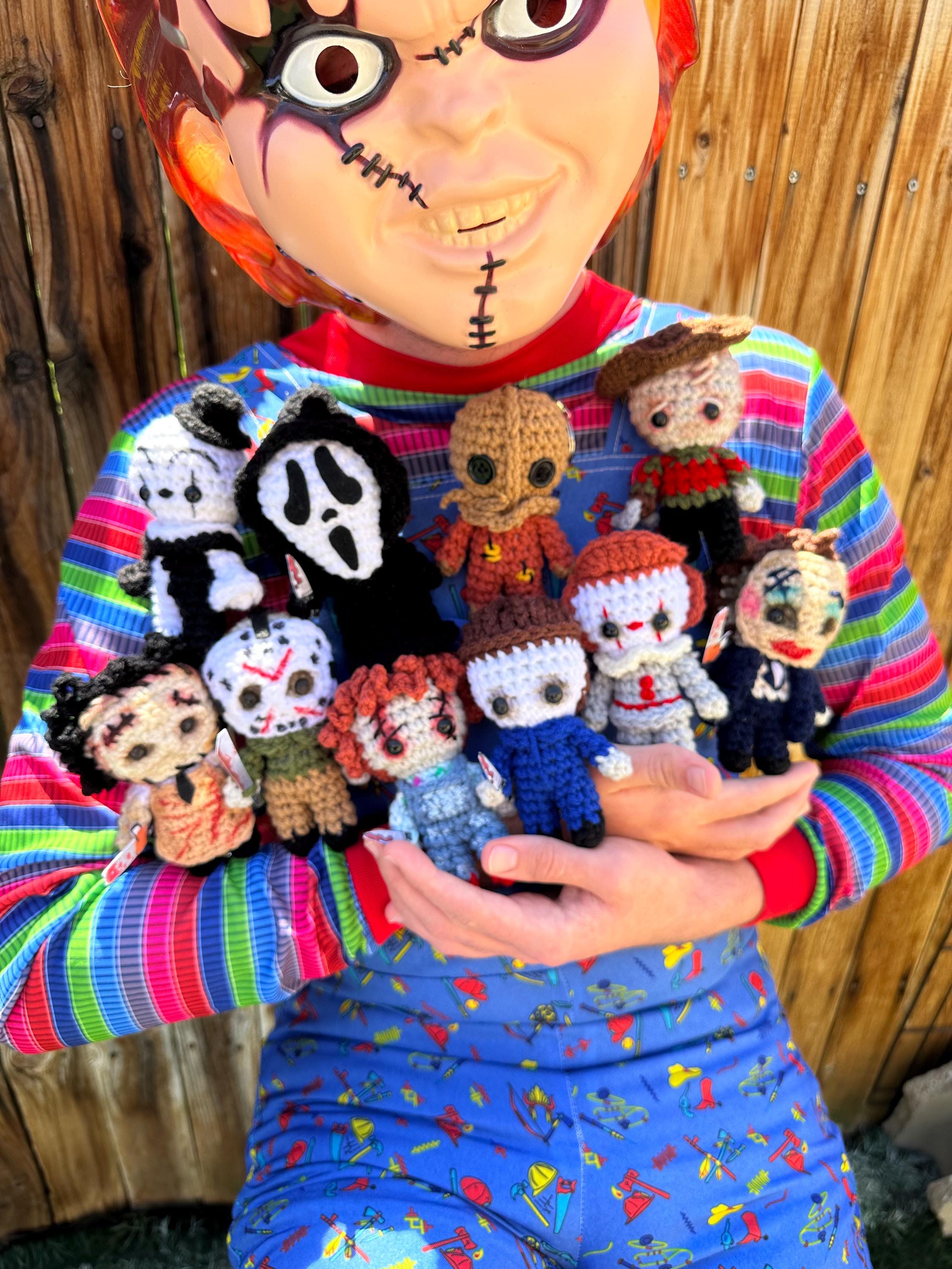 Crochet Horror Movie Plush Keychain: Halloween Slasher Doll Car Charm ...