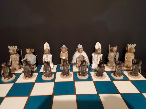 Taxidermy Mouse Chess Set Wooden Board (customization Available