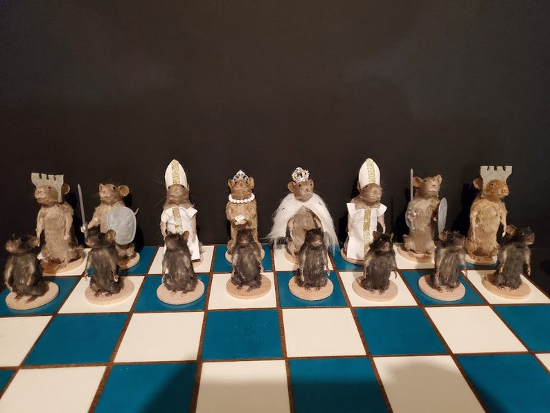 Taxidermy mouse chess set wooden board customization available image 10