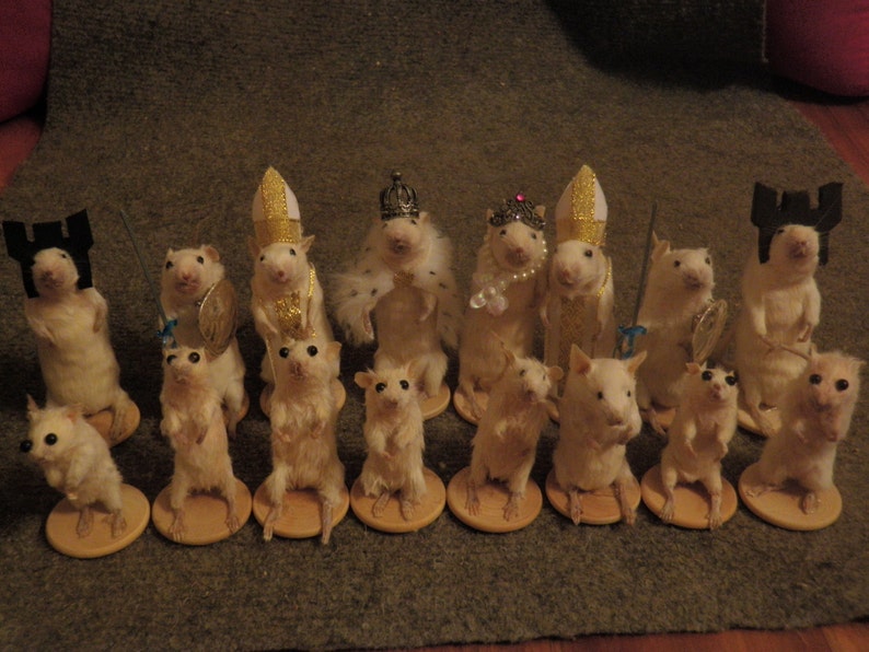 Taxidermy mouse chess set wooden board customization image 3