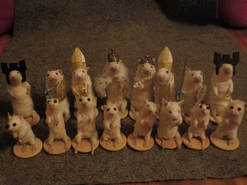 Taxidermy mouse chess set wooden board customization available image 3