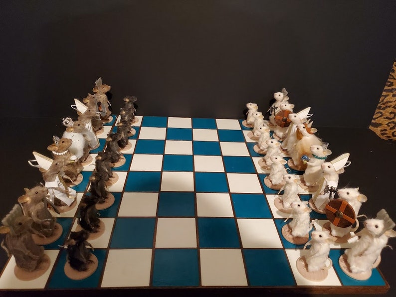 Taxidermy mouse chess set wooden board customization available image 8