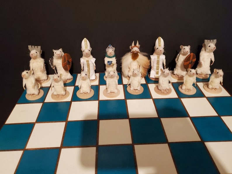 Taxidermy mouse chess set wooden board customization available image 9