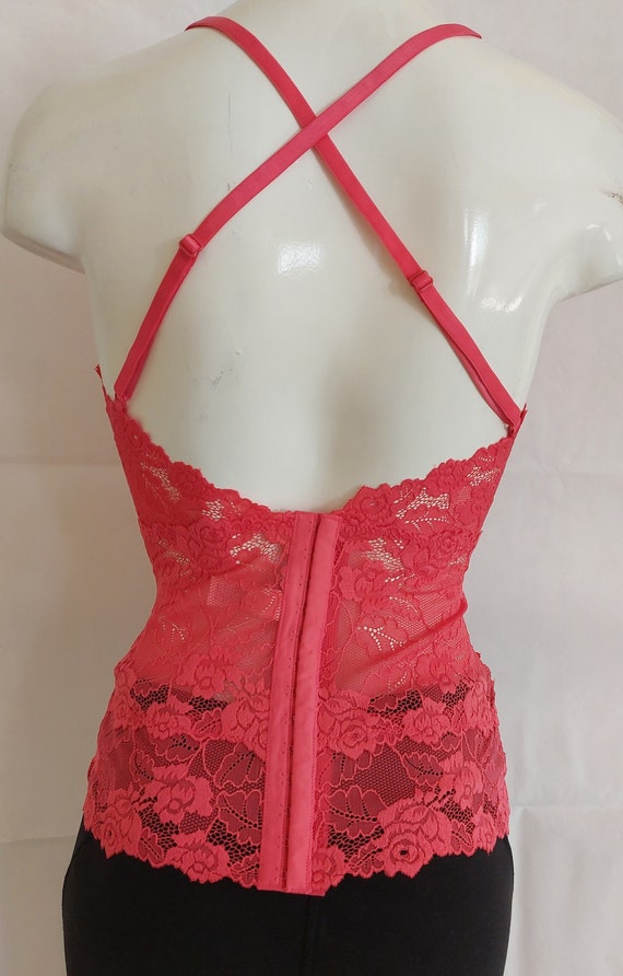 Beaded lace cami tank top in dark pink coral colo… - image 2