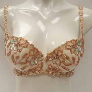 Embellished ivory cream push up bra top bustier hand decorated with sequins. image 2