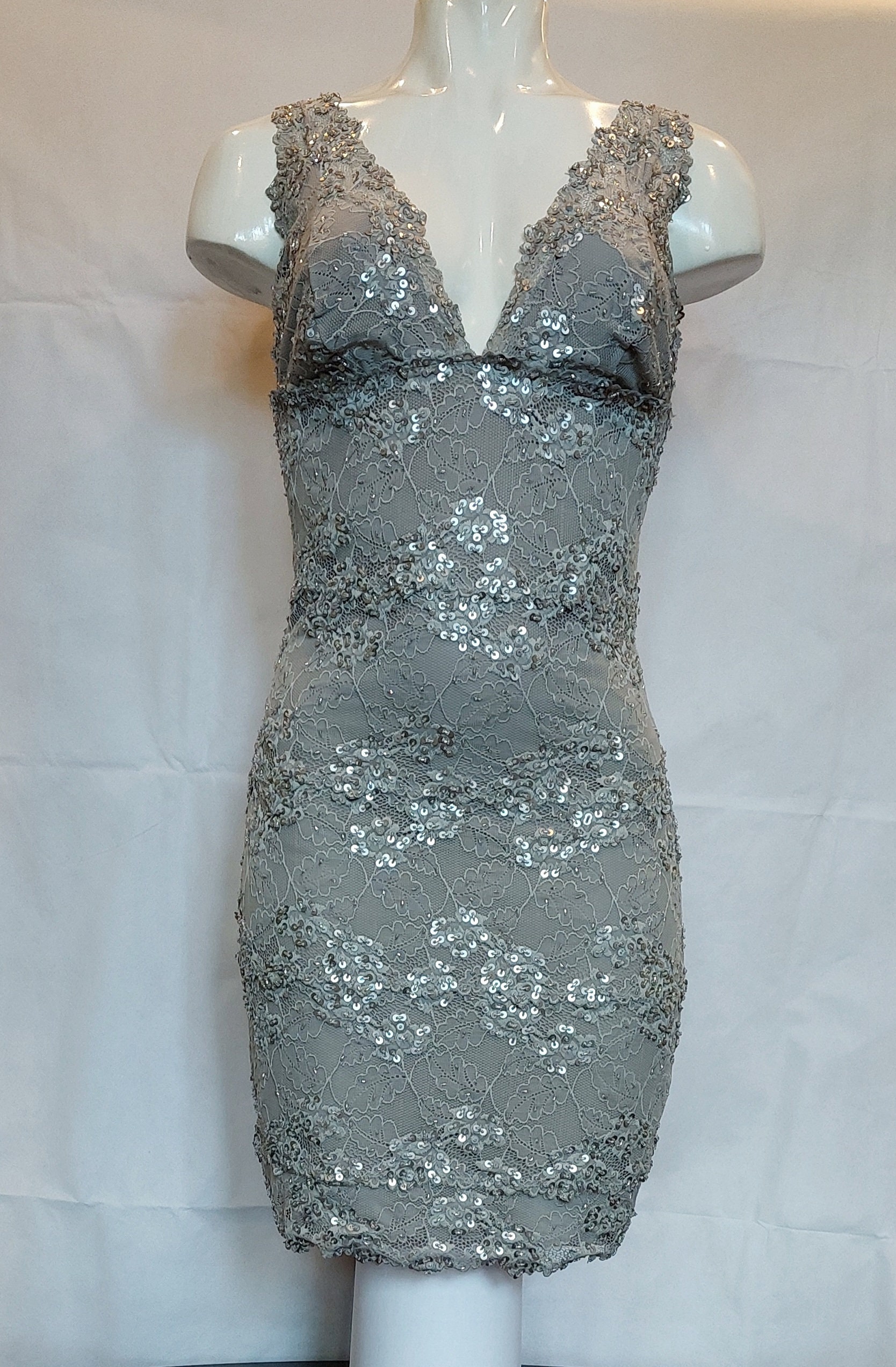 chinese dress ladies A-Line Gray Tulle Lace Short Prom Dress, Gray Homecoming Dress US 10 / Gray