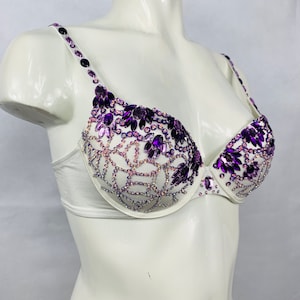 Ivory push up bra top decorated with purple beads & sequins.