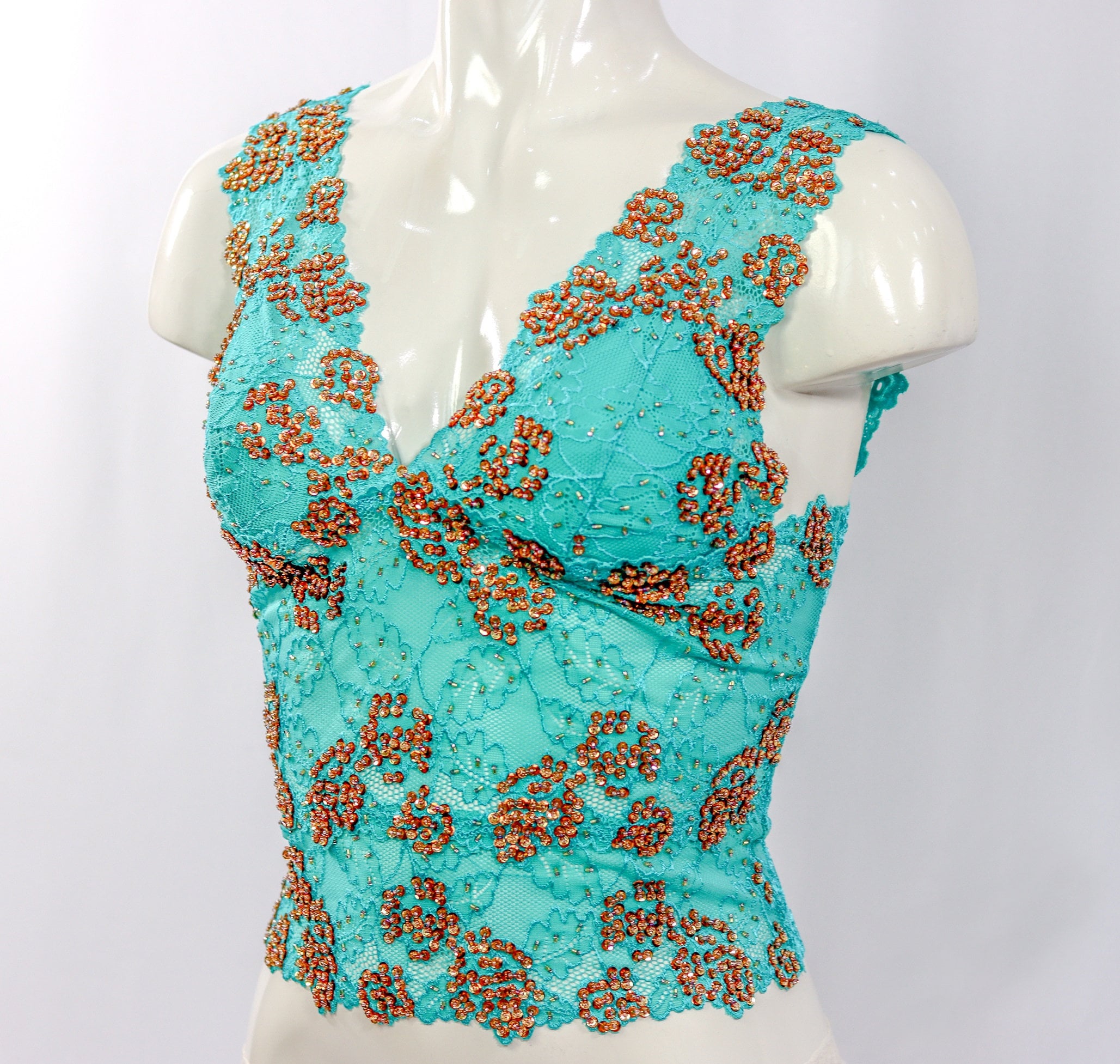 Sequined Crop Top Sleeveless Blouse Cami in Green Floral Sequined Crop Top Sleeveless Blouse Cami in Green Floral