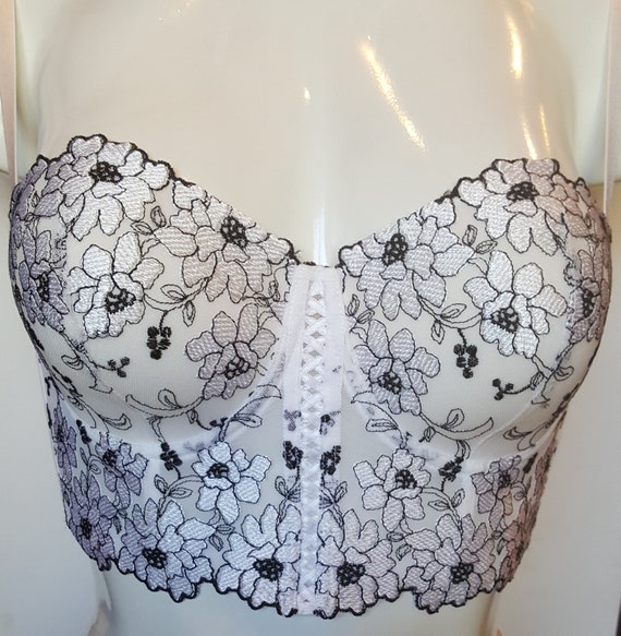 Buy Black and White Embroidered Bra Top Half Corset Crop Top