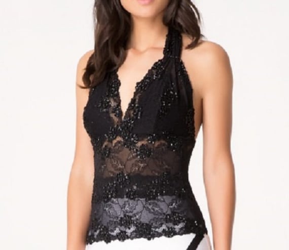 Black lace halter top sale