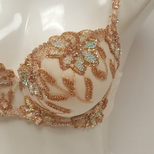 Embellished ivory cream push up bra top bustier hand decorated with sequins. image 3