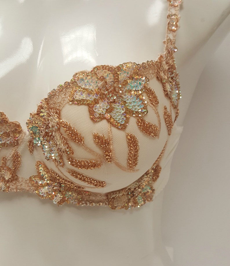 Embellished ivory cream push up bra top bustier hand decorated with sequins. image 3