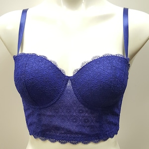 Blue bustier crop top push up bra half corset