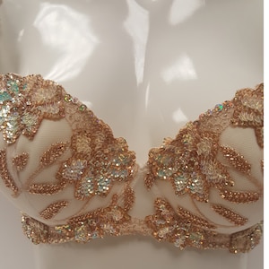 Embellished ivory cream push up bra top bustier hand decorated with sequins. image 5