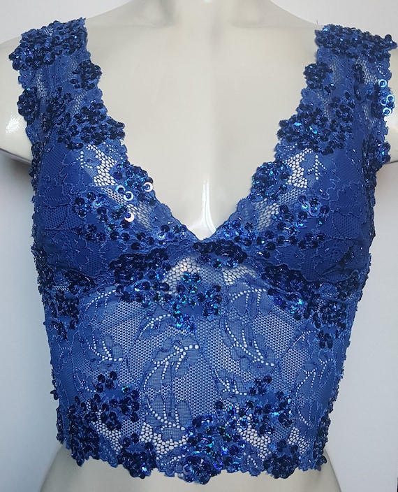 Stretch Lace Crop Top Sleeveless V-neck Short Shirt Midriff