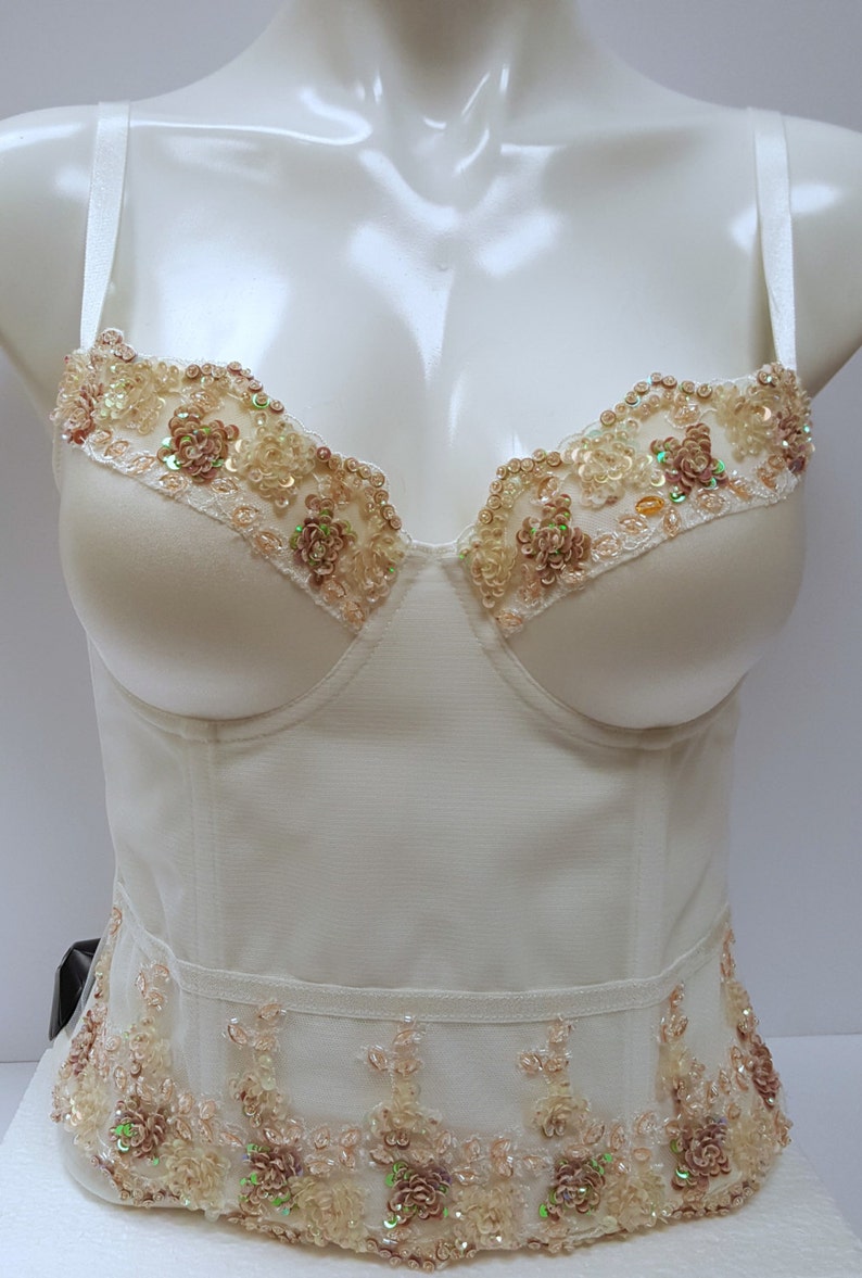 Embellished Bustier Corset Longline Waist Length Top in Ivory Etsy