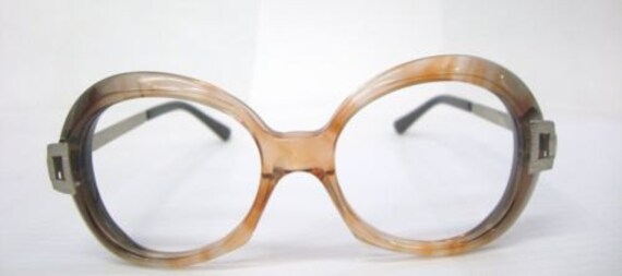 Vintage 1970's Plastic Brown Round RX Frames Eyegl