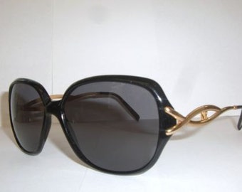 Autentico Vintage rara NINA RICCI gafas de sol de oro y negro grande
