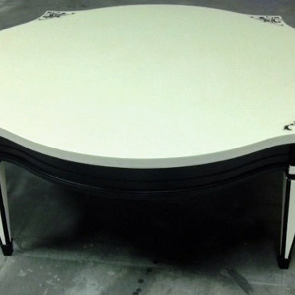 Hollywood Regency solid wood white and black coffee table height 16'' by 40'' wide 2ndtimecharmdecor