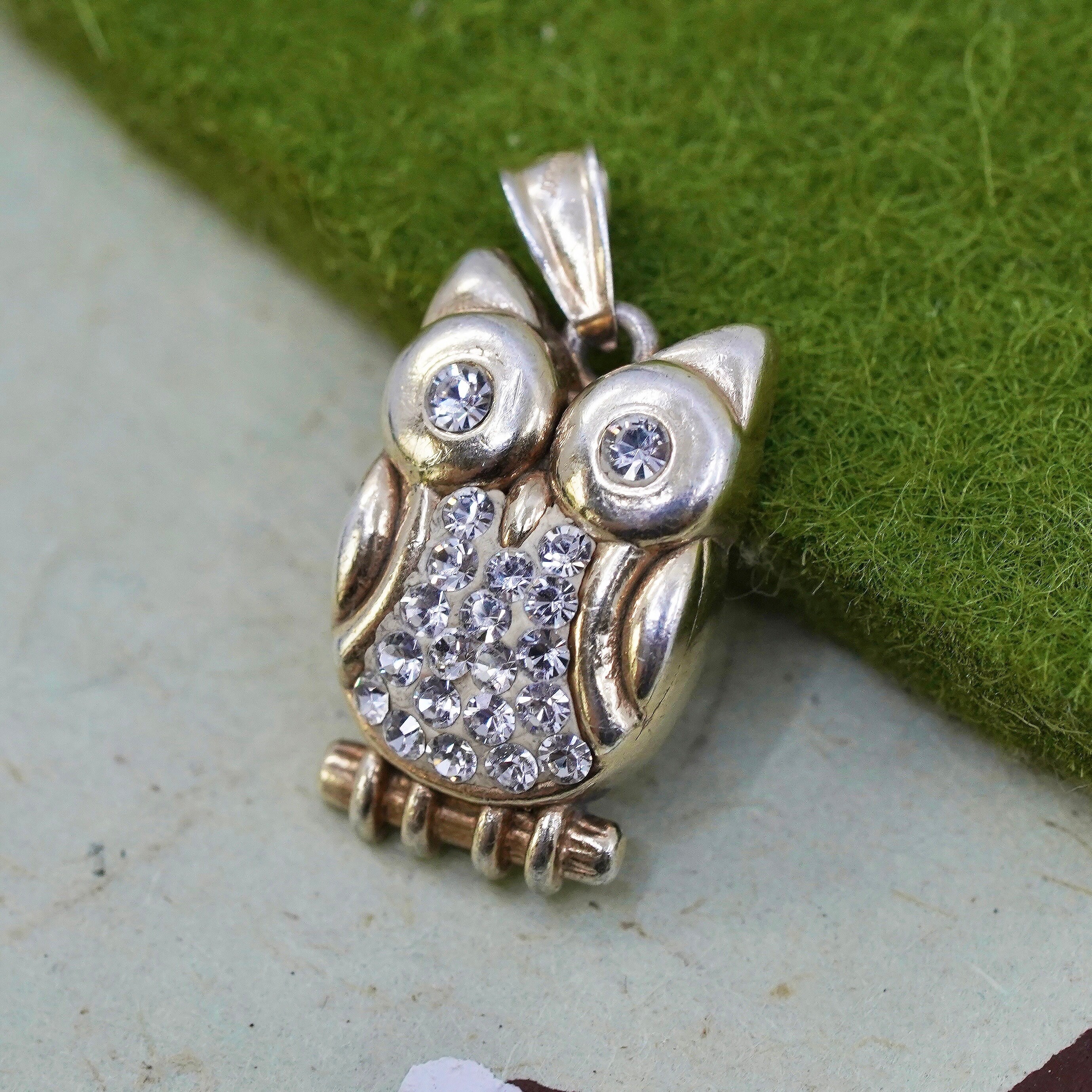 Vintage Yellow Gold Over Sterling 925 Silver Owl Pendant With