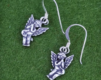 Vintage Sterling Silber Ohrringe handgemacht, 925 Engel Baumeln, gestempelt 925