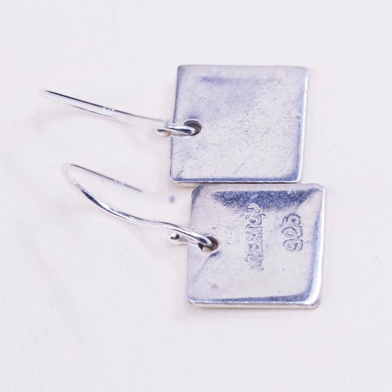 Mexico 925 square dangle Vintage Sterling silver handmade earrings Stamped 925 mexico