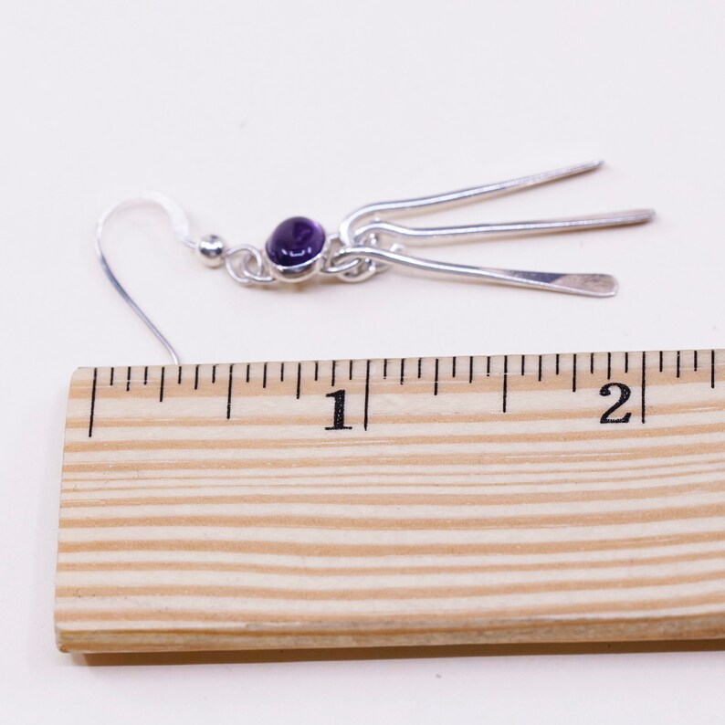 silver tested Vintage sterling silver handmade earrings 925 fringe with amethyst