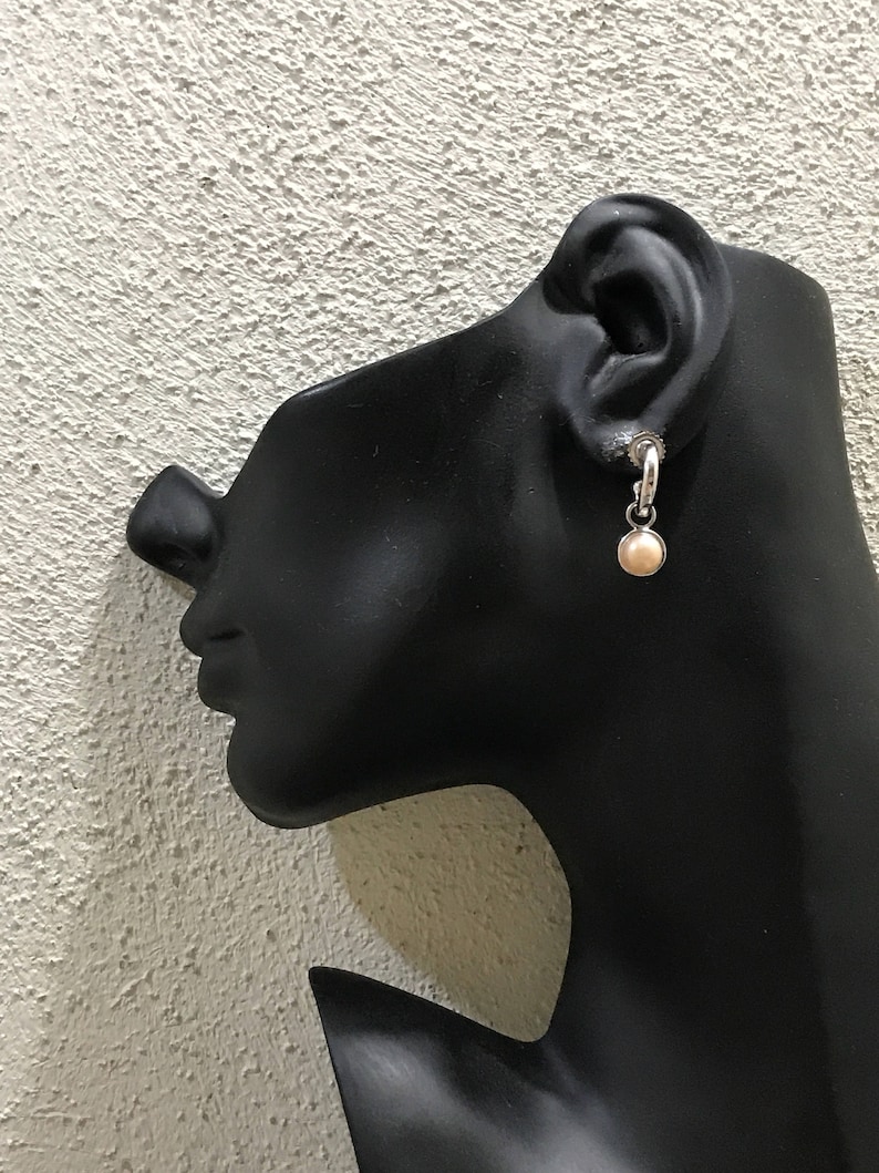 0.5 000263 Vintage fashion minimalist primitive hoops with pearl sterling silver loop earrings stamped 925