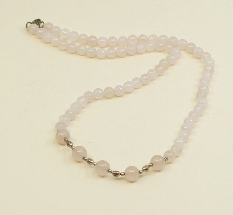 Vintage handmade Sterling silver clasp with pink quartz beads necklace 19\u201d