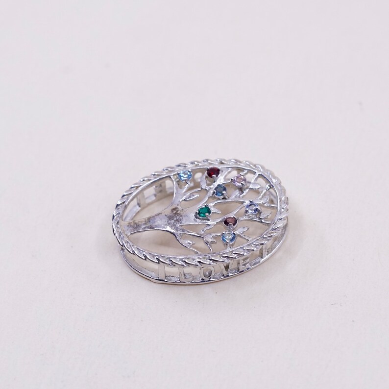 Vintage Sterling silver handmade pendant 925 filigree tree and crystal stamped 925