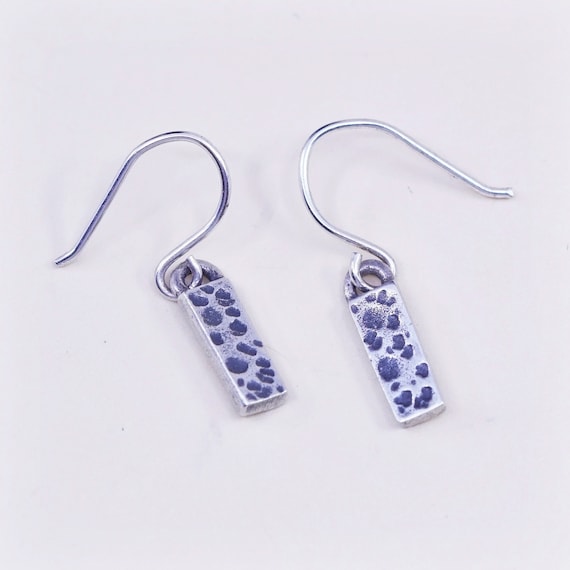 Vintage Hammered Drop Sterling 925 Silver hammered Earrings, stamped 925