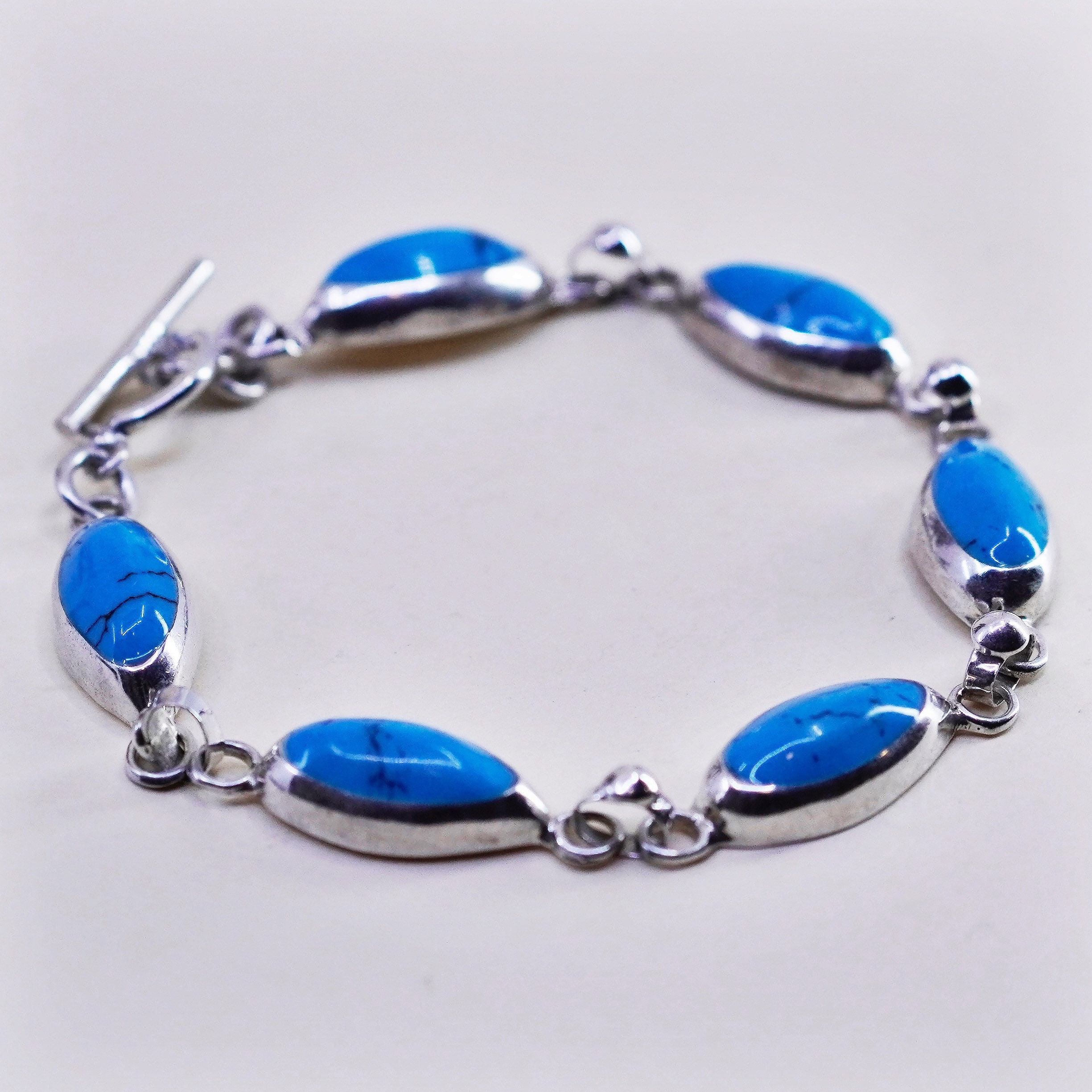 8.5”, Vintage Sterling Silver Handmade Bracelet, Mexico 925 Chain